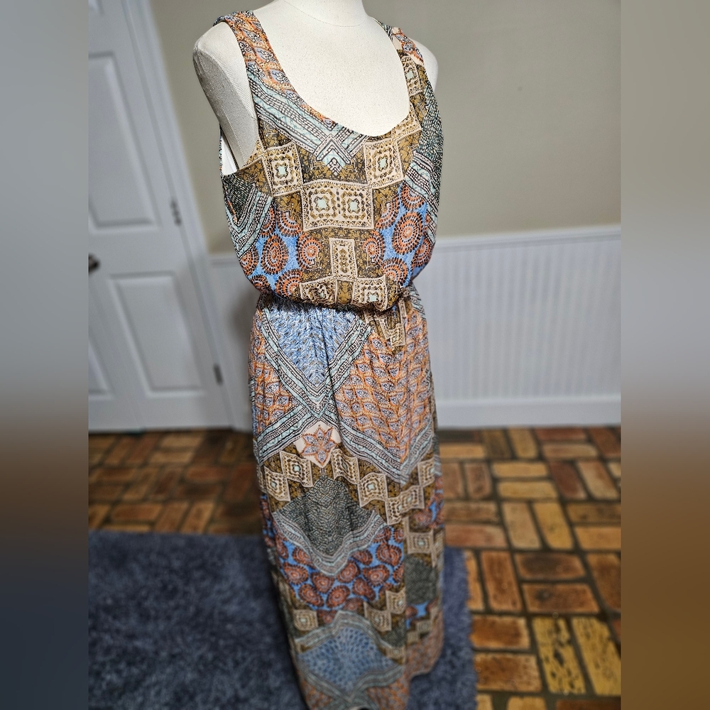 Espresso Multicolor Patterned Maxi Boho Style Dress